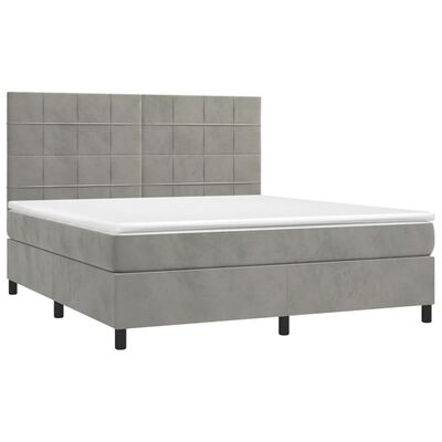 vidaXL Box Spring Bed with Mattress Light Gray Queen Velvet