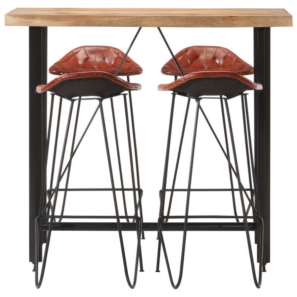 vidaXL 5 Piece Bar Set Solid Wood and Real Leather