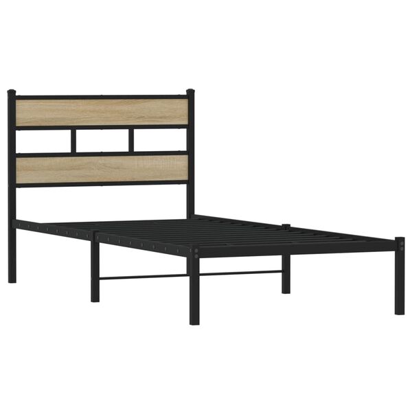 vidaXL Bed Frame Black, Sonoma Oak Iron, engineered wood Single