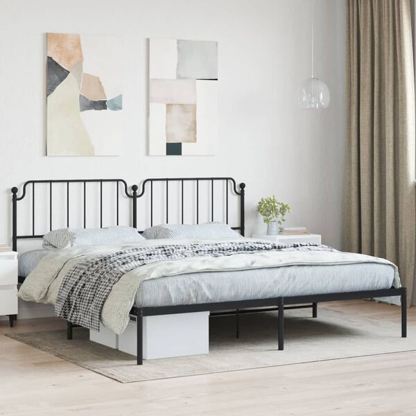 vidaXL Bed Frame Black Powder-Coated Steel Double Bed Frame