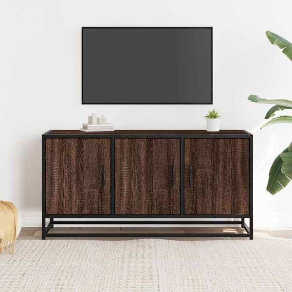 vidaXL TV Cabinet Brown Oak Engineered Wood, Metal Medium TV Cabinet