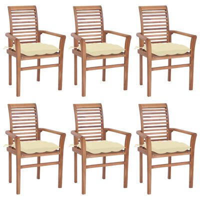 vidaXL Dining Chairs 6 pcs with Cream White Cushions Solid Teak Wood