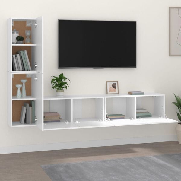 vidaXL TV Cabinet Set Set of 4 White Engineered wood TV Cabinet Set