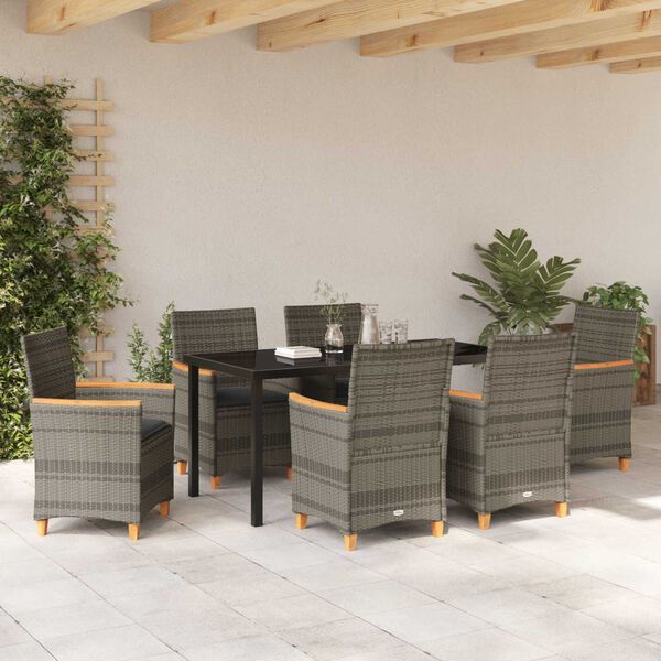 vidaXL Garden Dining Set 7 pcs Gray poly rattan