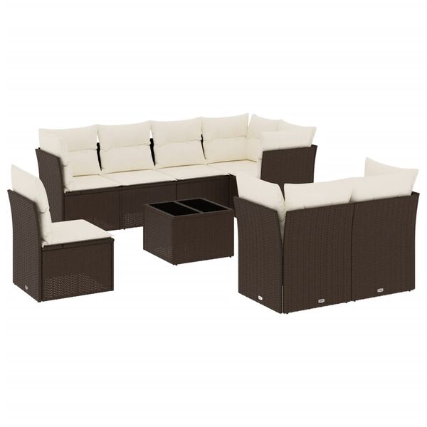 vidaXL Garden Sofa Set Brown PE Rattan 9 Piece Set Modular