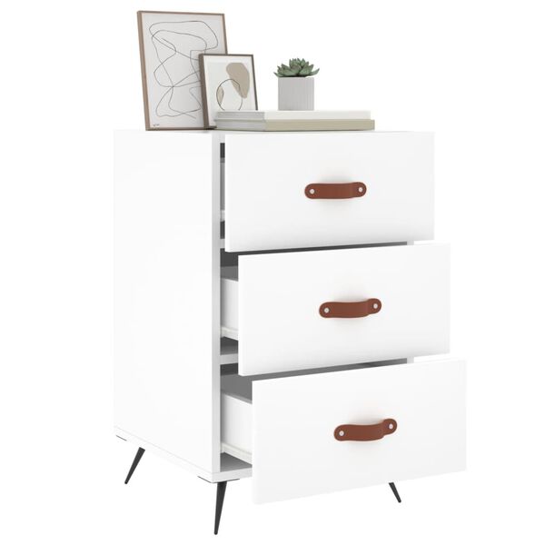 vidaXL Bedside Cabinet White Engineered wood, iron, PU artificial leather