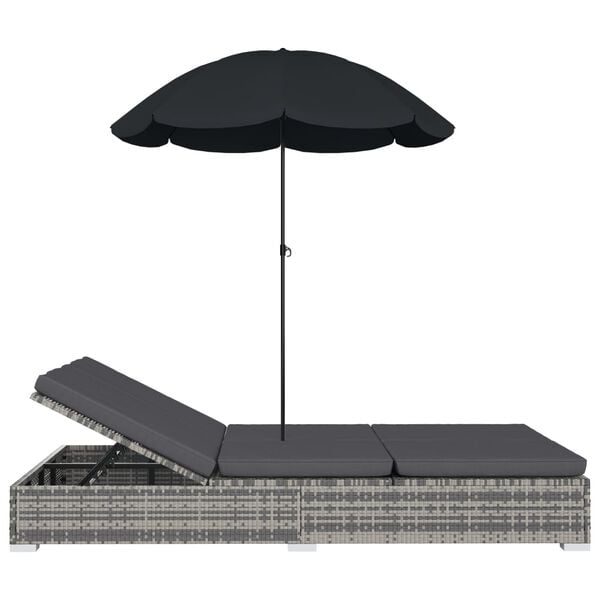 vidaXL Sun Lounger Grey PE rattan, powder-coated steel, polyester Double