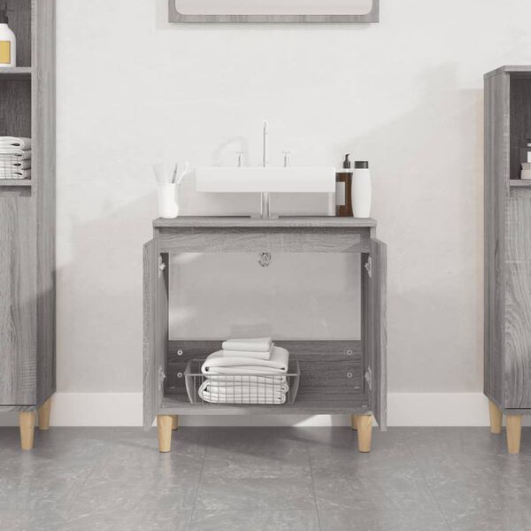 vidaXL Sink Cabinet Grey Sonoma Engineered wood, Solid eucalyptus wood