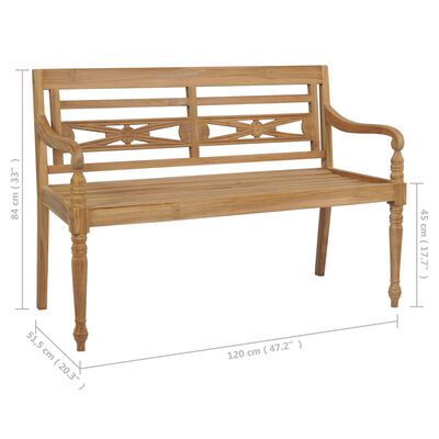 vidaXL Batavia Bench with Black Cushion 47.2" Solid Teak Wood