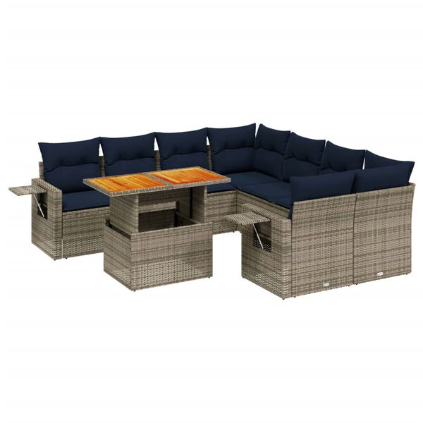 vidaXL 8 Piece Patio Sofa Set with Cushions Gray Poly Rattan