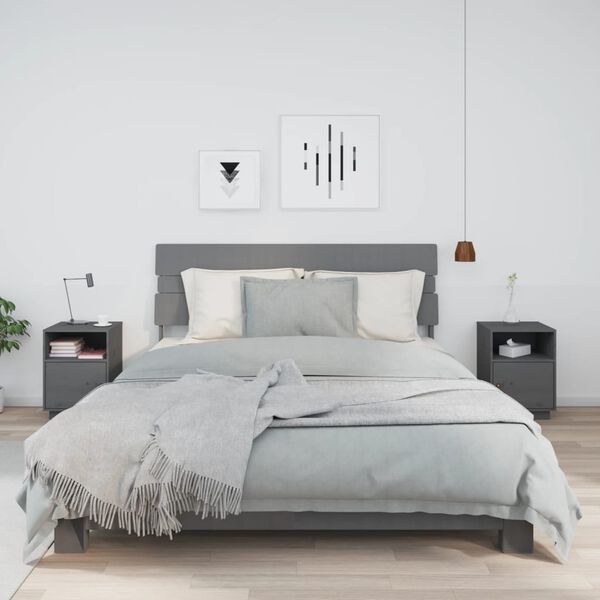 vidaXL Bedside Cabinet Set of 2 Grey Solid pine wood, faux leather