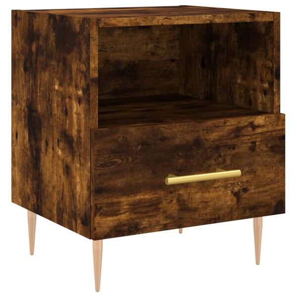 vidaXL Bedside Cabinet Smoked Oak Engineered wood, iron 15.7x13.8x18.7 in