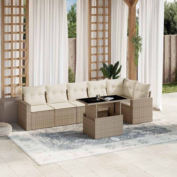 vidaXL Garden Sofa Set Beige PE rattan, powder-coated steel Large
