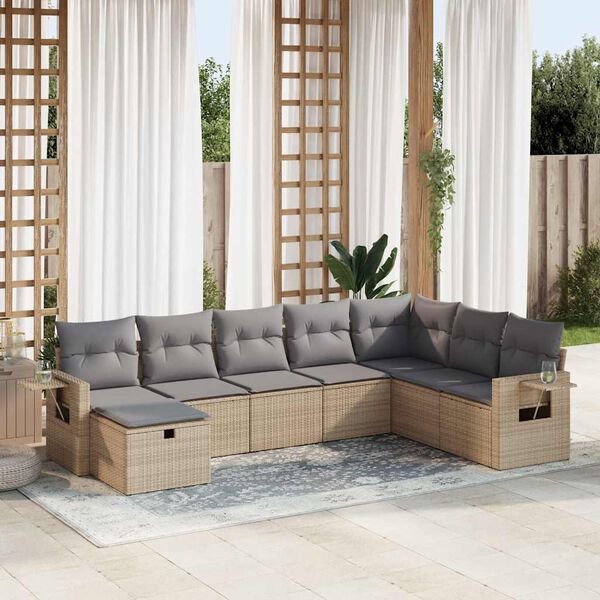 vidaXL Garden Sofa Set Beige PE Rattan L-shaped Modular