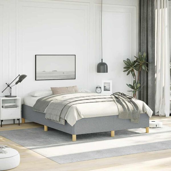 vidaXL Bed Frame Light Grey Polyester, Plywood, Engineered Wood Full