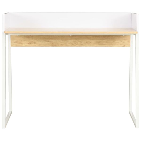 vidaXL Desk White and Oak Engineered wood, Powder-coated steel