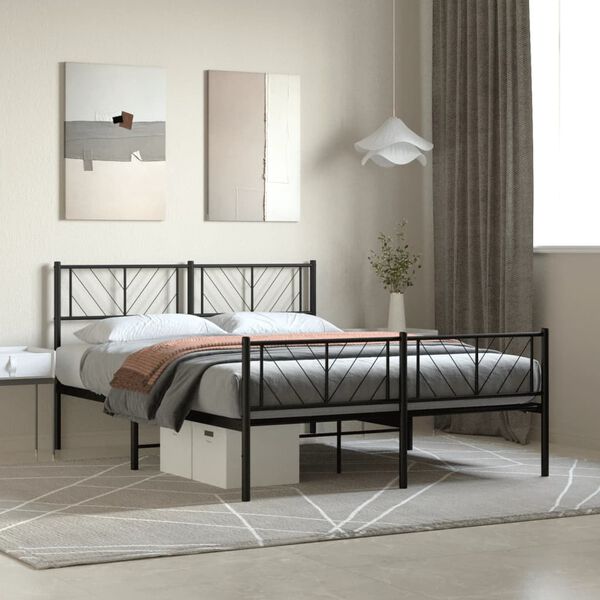 vidaXL Metal Bed Frame Black Powder-Coated Steel Full Modern