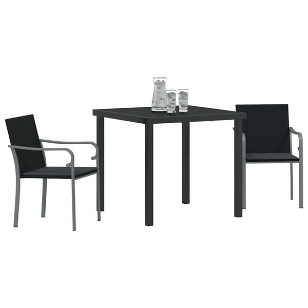 vidaXL Garden Dining Set 3 pcs Black and Grey PE Rattan