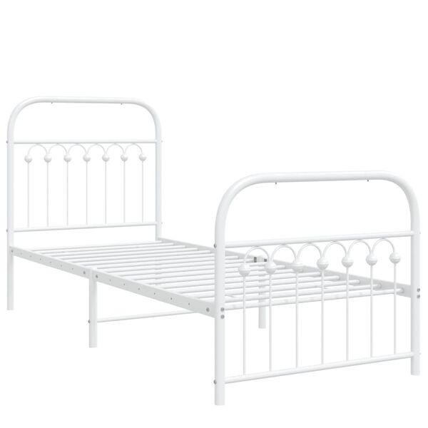vidaXL Bed Frame White Steel Twin Bed Frame Rectangular Traditional