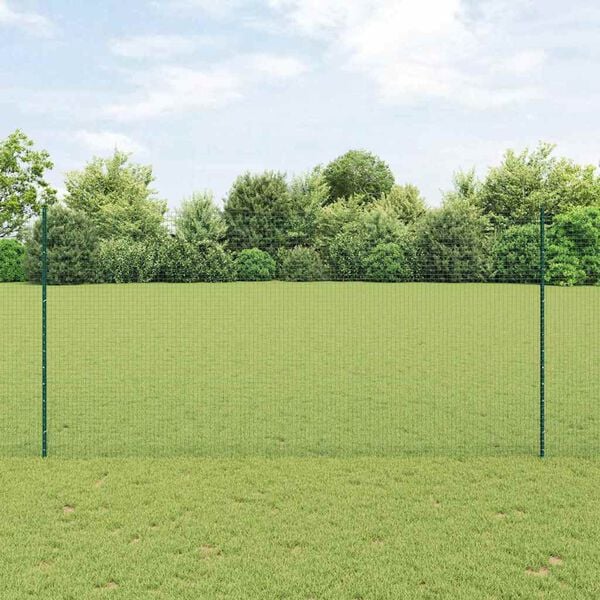 vidaXL Fence with Post Green 5.25 x 82.02 ft Steel and PVC