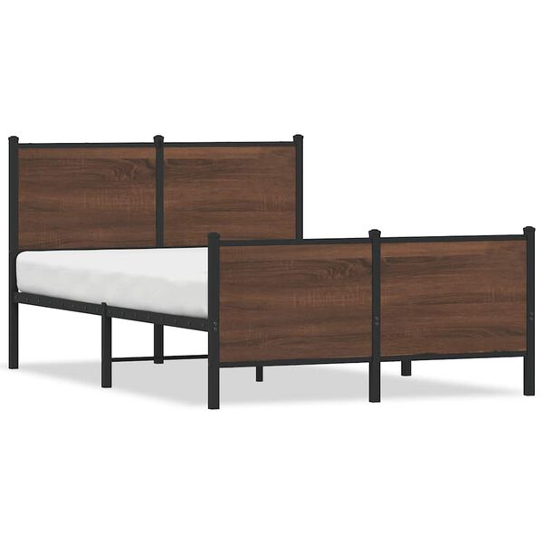 vidaXL Bed Frame Brown Oak Steel, Engineered Wood Double Bed Frame