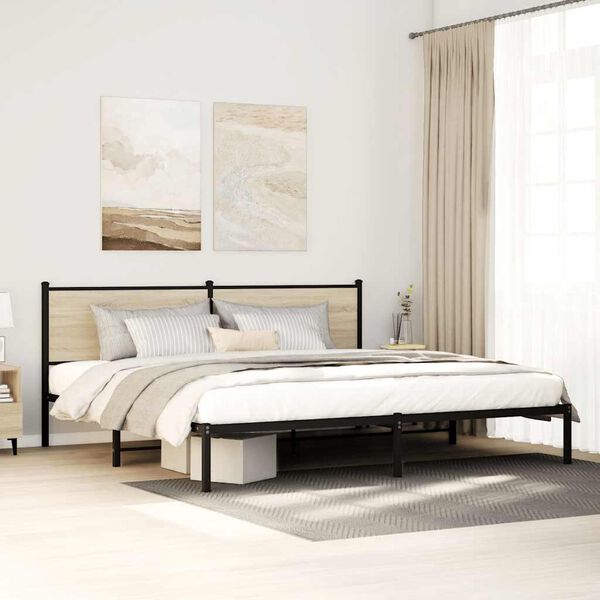 vidaXL Bed Frame Sonoma Oak Steel, engineered wood Full Bed Frame