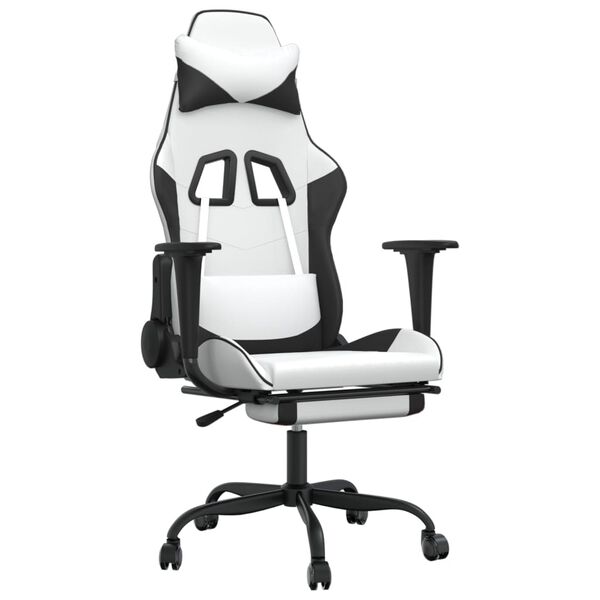 vidaXL Gaming Chair White and Black Faux leather, metal, plywood Large