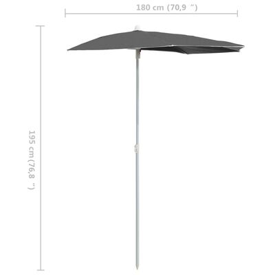 vidaXL Garden Half Parasol with Pole 70.9"x35.4" Anthracite