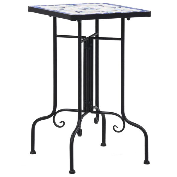 vidaXL Side Table Blue and White Iron and Ceramic Small Durable