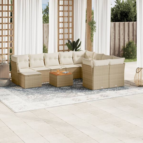 vidaXL Garden Sofa Set Beige PE Rattan 11 Piece Set Modular