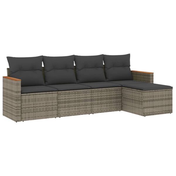 vidaXL Garden Sofa Set Grey PE rattan 5 Piece Set Modular