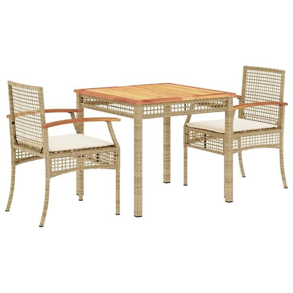 vidaXL Garden Dining Set Beige PE rattan Medium Removable Covers