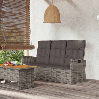 vidaXL Reclining Patio Bench with Cushions Gray 68.1" Poly rattan