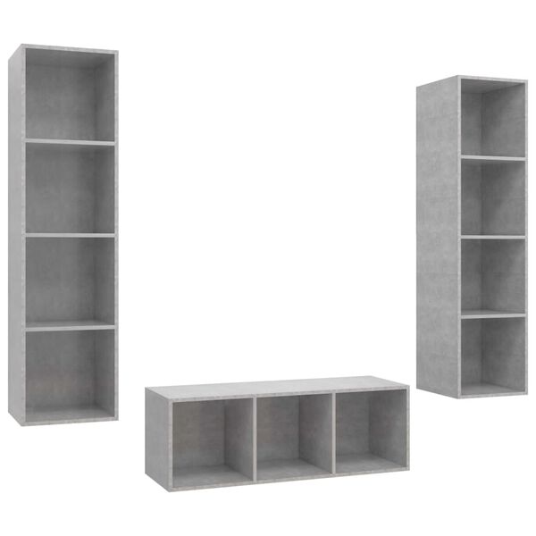 vidaXL 3 Piece TV Stand Set Concrete Gray Engineered Wood