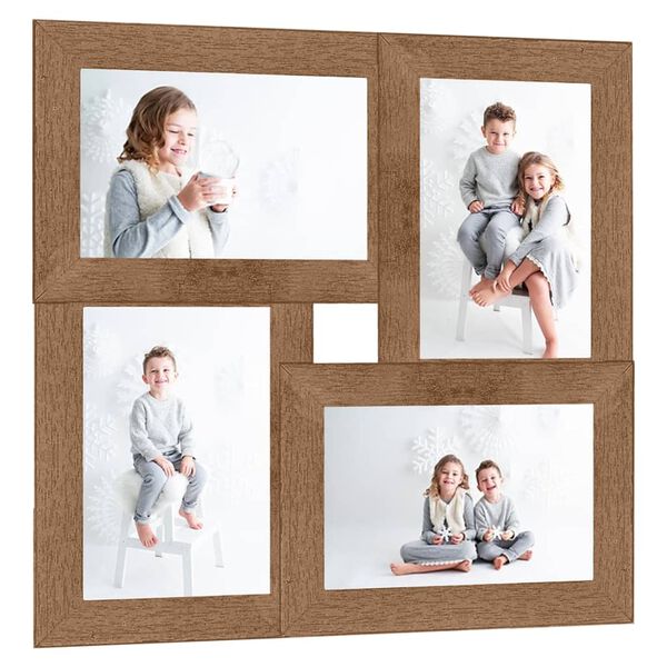 vidaXL Photo Frame Light brown MDF 4x Modern Collage Photo Frame