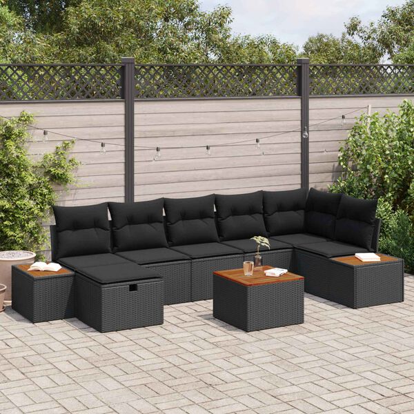 vidaXL Garden Sofa Set with Pillow 8 pcs Black Poly rattan