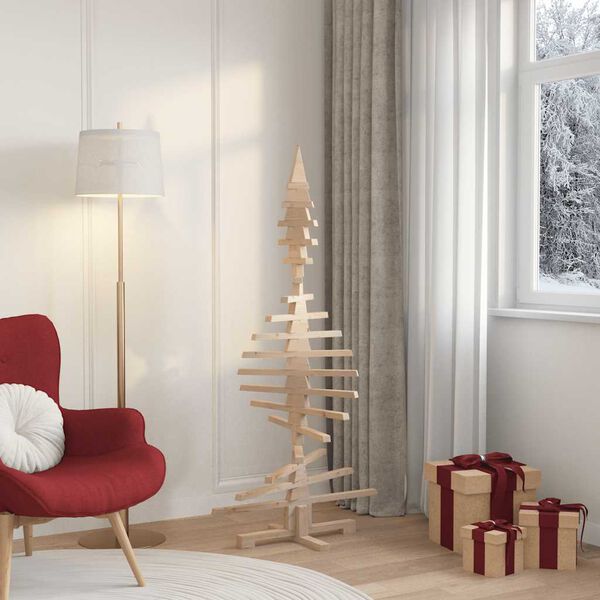 vidaXL Wooden Christmas Tree Natural Wood Solid Pine Wood 59.1 in