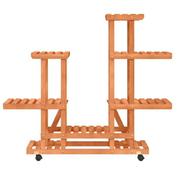 vidaXL Flower Stand With Wheels Brown Solid Wood Fir Large