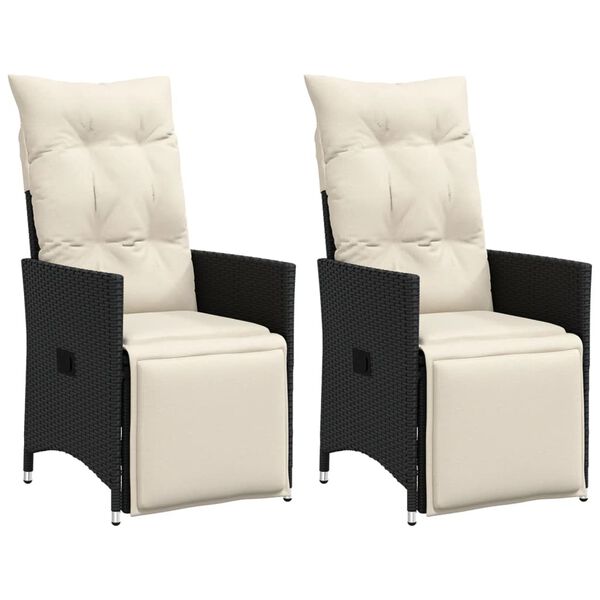 vidaXL Reclining Garden Chair Set of 2 Black PE Rattan Standard