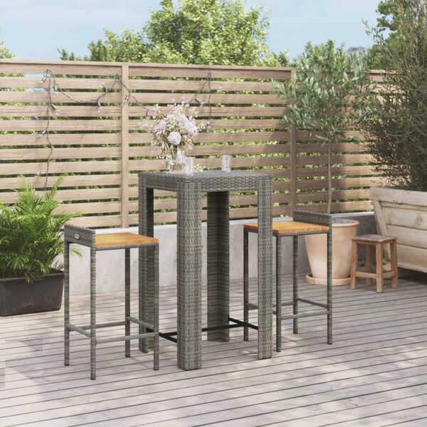 vidaXL Garden Bar Set Grey PE rattan Durable Garden Bar Set