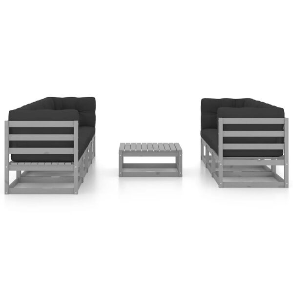 vidaXL Garden Lounge Set Grey Solid pine wood, 100% polyester Large