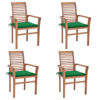 vidaXL Dining Chairs 4 pcs with Green Cushions Solid Teak Wood