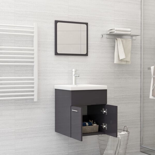 vidaXL Bathroom Furniture Set High gloss grey Engineered wood, acrylic