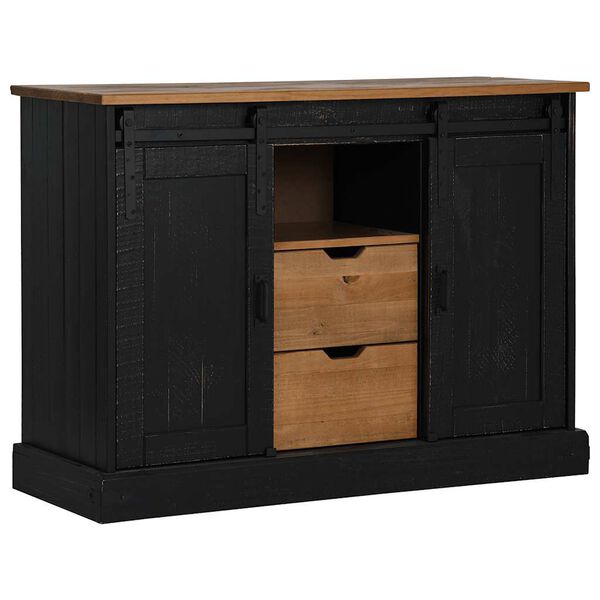 vidaXL Sideboard Black Solid Pine Wood and Metal Medium Sideboard