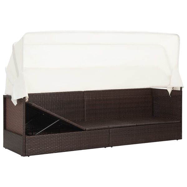 vidaXL Garden Sofa Brown, Cream White PE rattan, steel, fabric Large