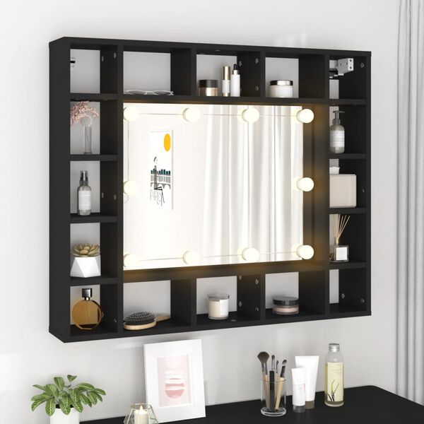 vidaXL Mirror Cabinet Black Engineered wood, acrylic 35.8x5.9x30.1 in