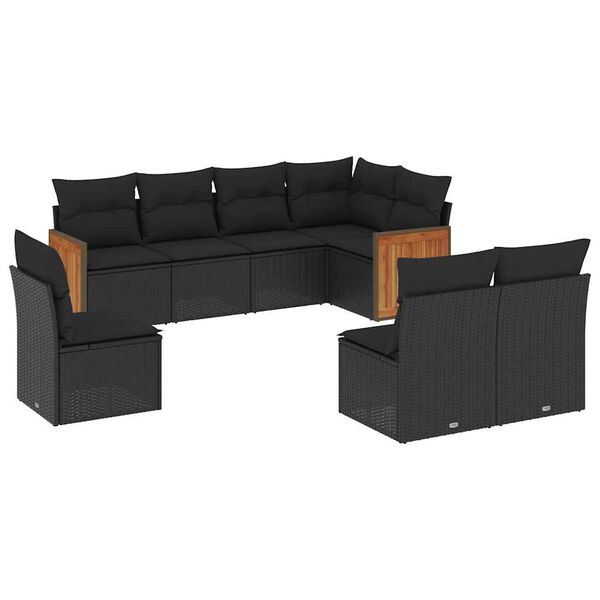 vidaXL Garden Sofa Set Black PE rattan 8 Piece Adjustable Feet