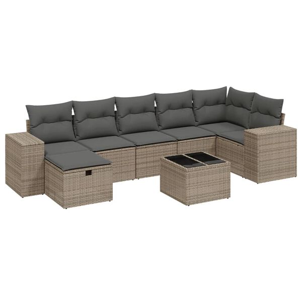 vidaXL Garden Sofa Set Grey Poly Rattan, Tempered Glass, Powder-Coated Steel