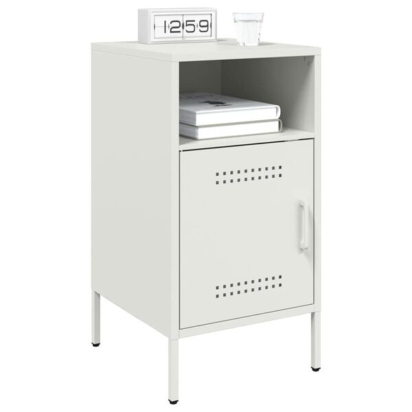 vidaXL Bedside Cabinet Set of 2 White Cold-rolled Steel Medium