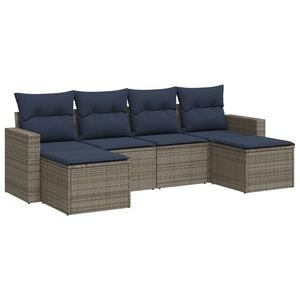vidaXL 6 Piece Patio Sofa Set with Cushions Gray Poly Rattan